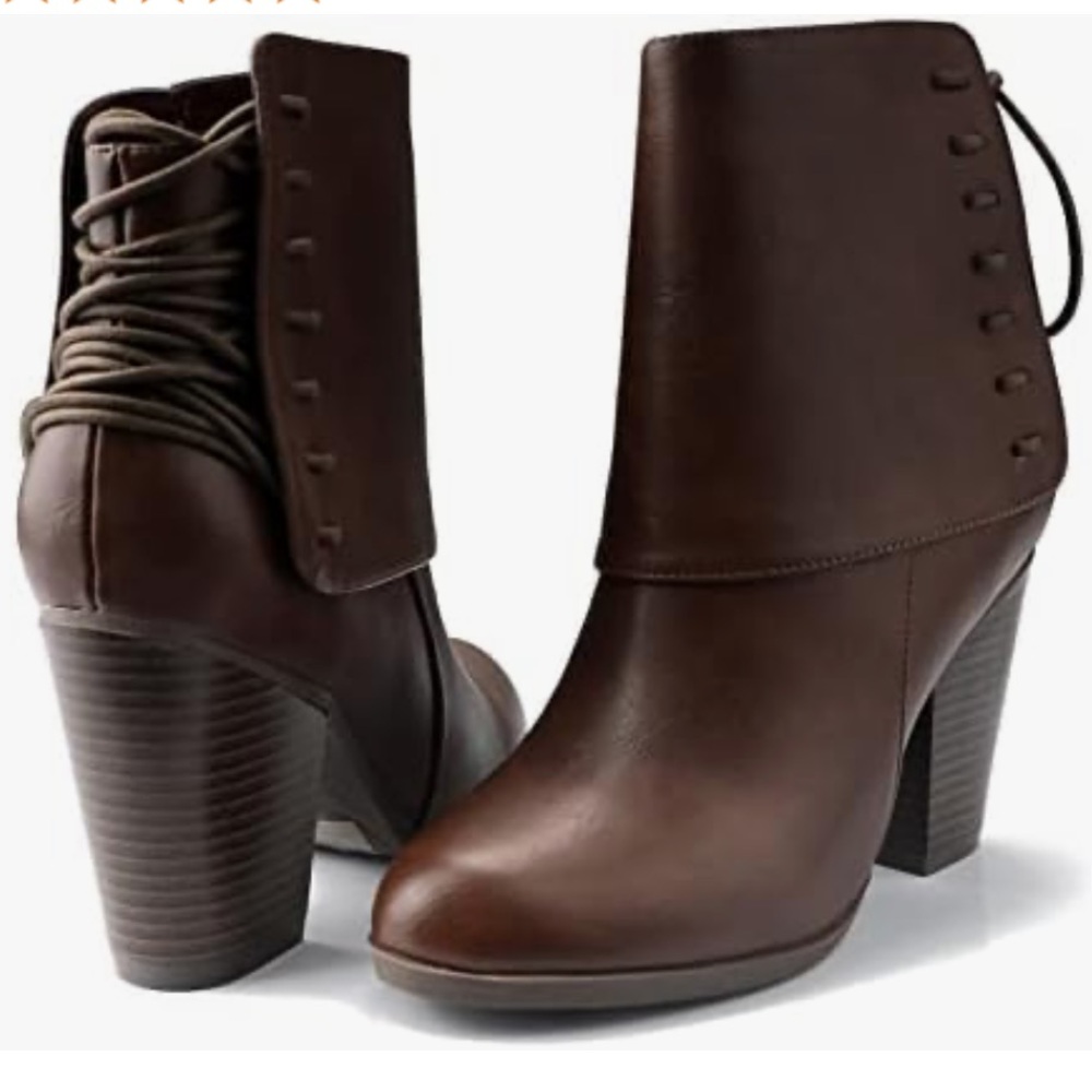 Brown Block Heel Booties